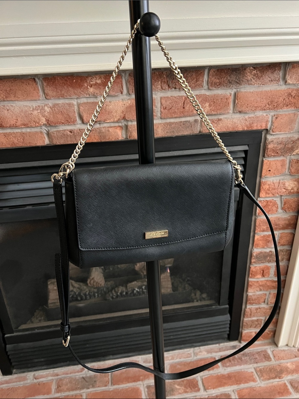 kate spade Black Leather Crossbody with Gold Chain
